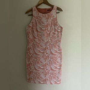 Ann Taylor Women’s Terracotta Print Sheath Sleeveless Burnt Orange&White Dress 8